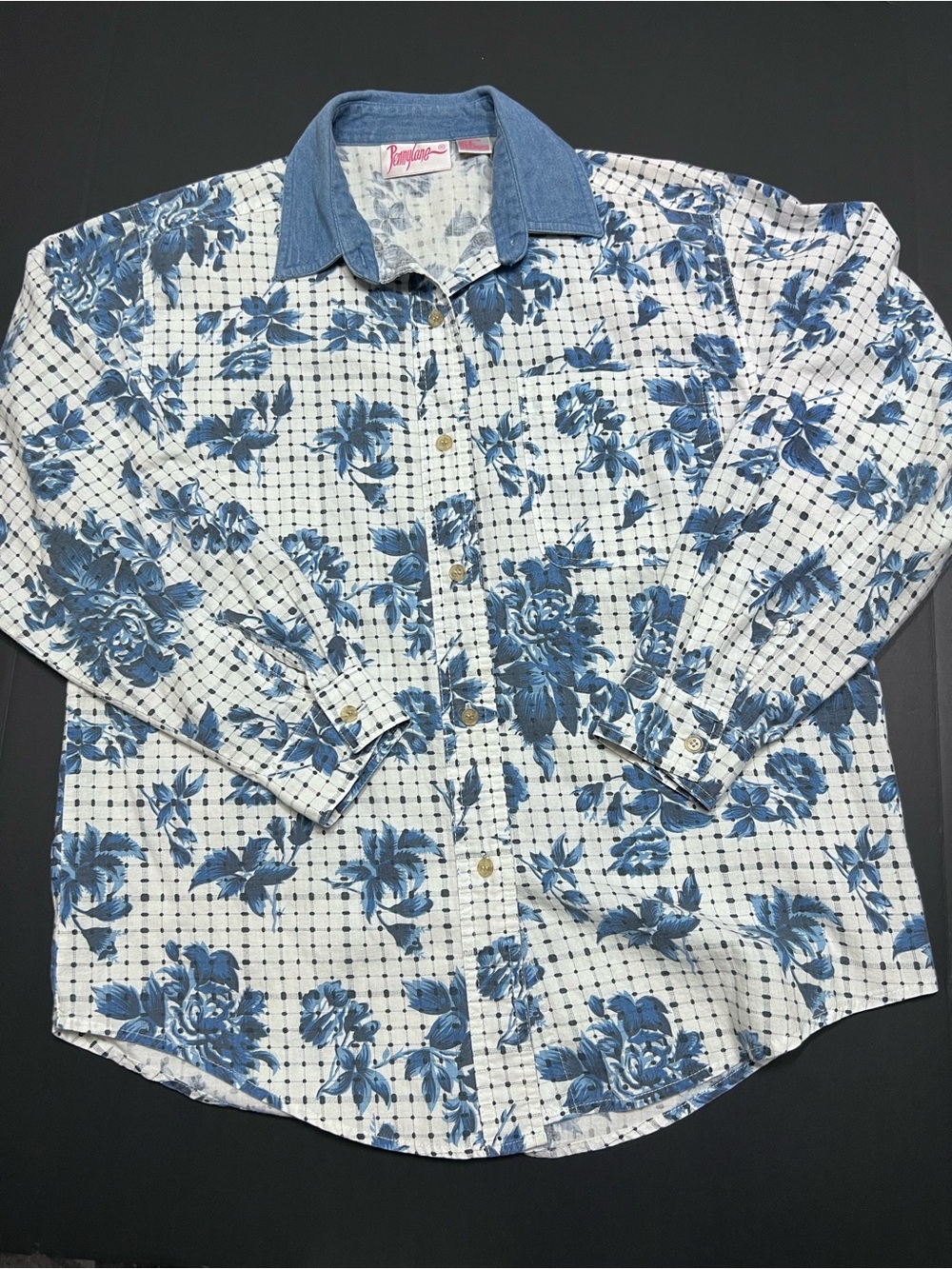 Vintage 90s Pennylane Floral Button Up Shirt Cottagecore Size L